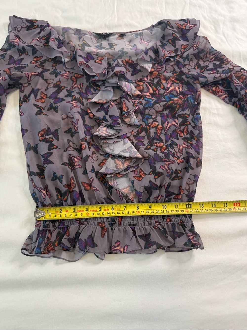 Ted Baker Butterfly Ruffle Chiffon Smocked Blouse Whimsical Balletcore Size 1 - Picture 12 of 12